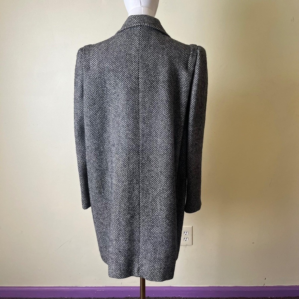 Herringbone Wool Coat Womens‎ 13/14 Gray Black Double Breasted Vintage - Picture 3 of 8